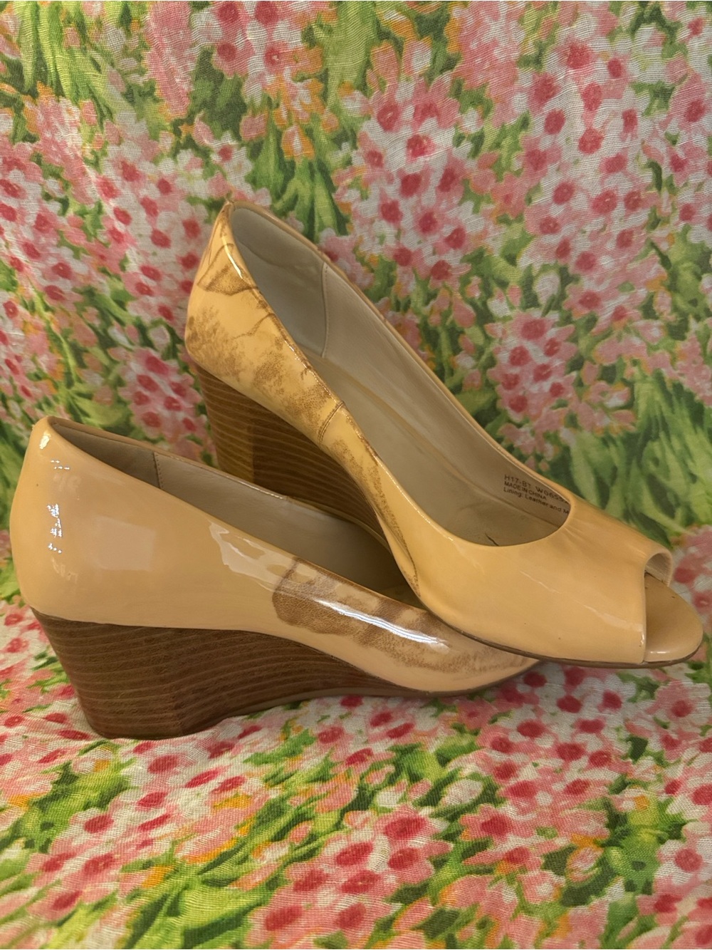 Cole Haan Nude Patent Peep-Toe Heels